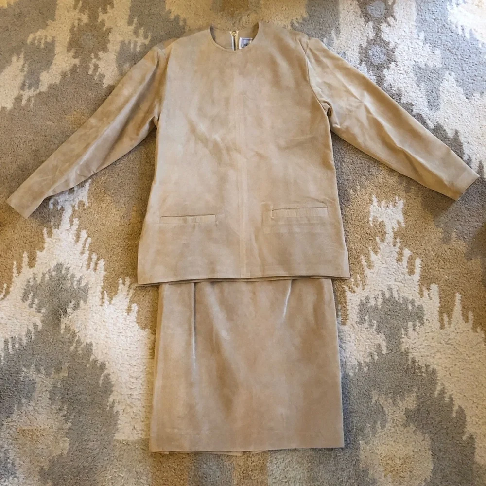 Erez Levy Saks Fifth Avenue Beige Suede Learher Skirt And Top Set Sz 4 Vintage! - Picture 1 of 16